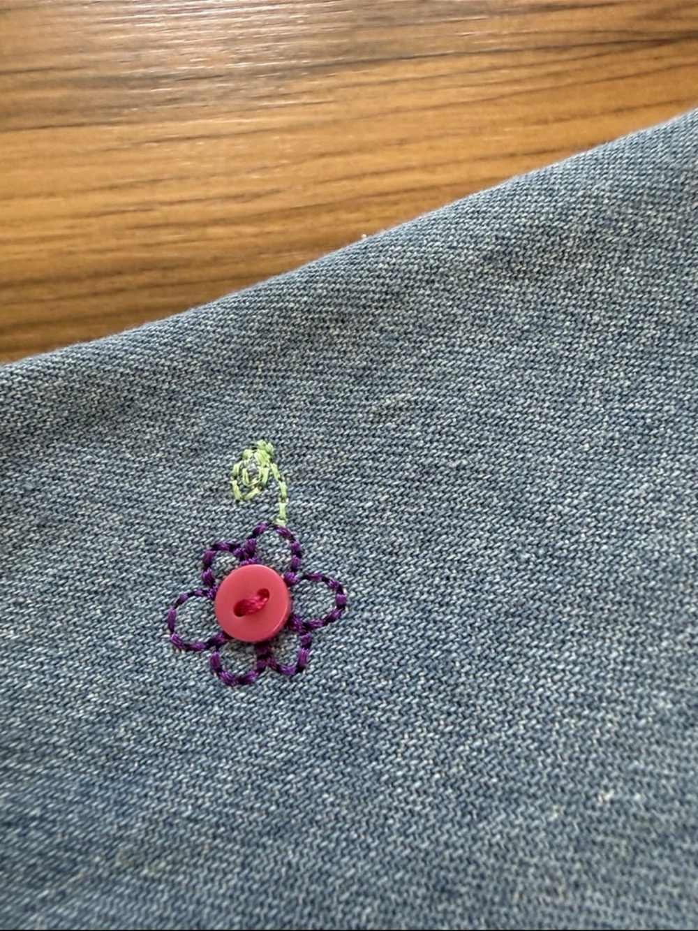 VTG 1990s Embroidered Denim Mini Buttons Floral Fabric Medium Wash 1 yd + 8"x60"